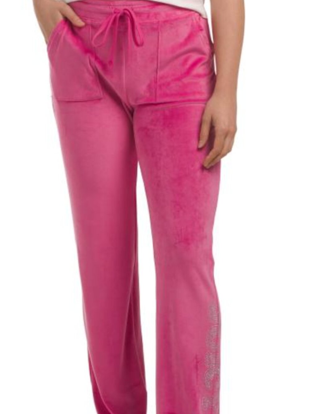 JUICY COUTURE Velvet Fleece Wide Leg Pants With Rhinestone Detail raspberry rose
